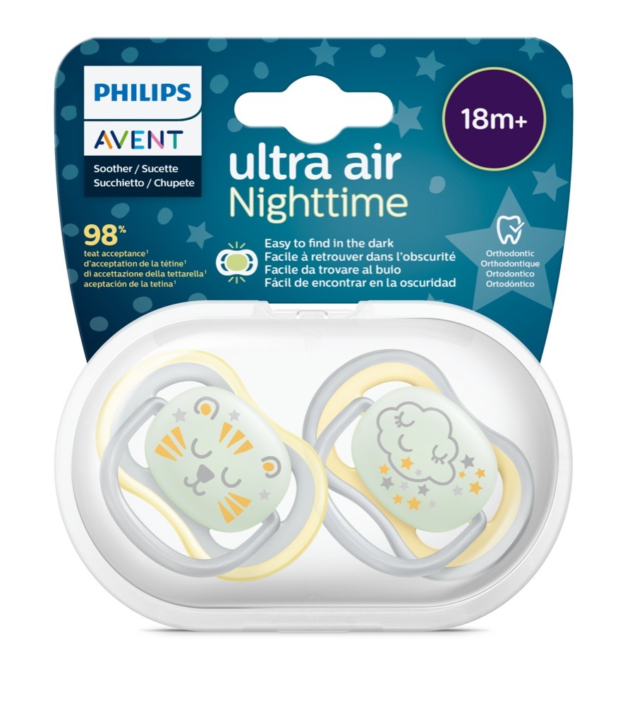 Avent Ultra Air Soother Nighttime M Pk Soothers Baby Bunting Au