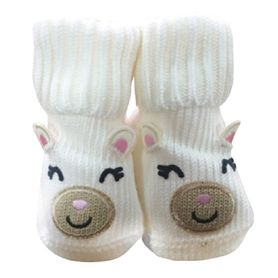 Playette Novelty Bootie Socks Bear White 0-6M