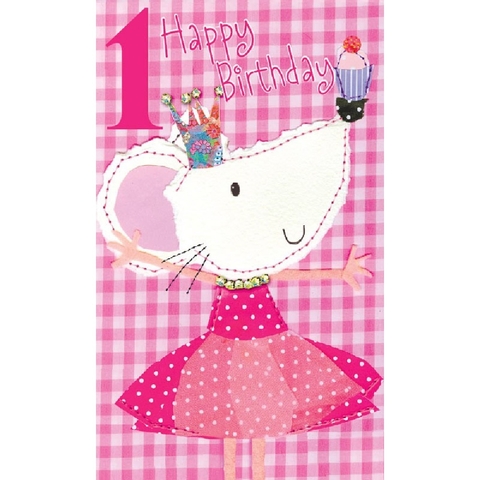Henderson Greetings Card Age 1 Girl Mouse With Cake image 0 Large Image