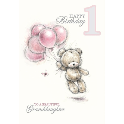 Henderson Greetings Card Granddaughter 1st Birthday Teddy & Balloons image 0 Large Image