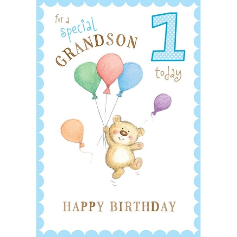 Henderson Greetings Card Grandson 1st Birthday Bear & Balloons image 0 Large Image