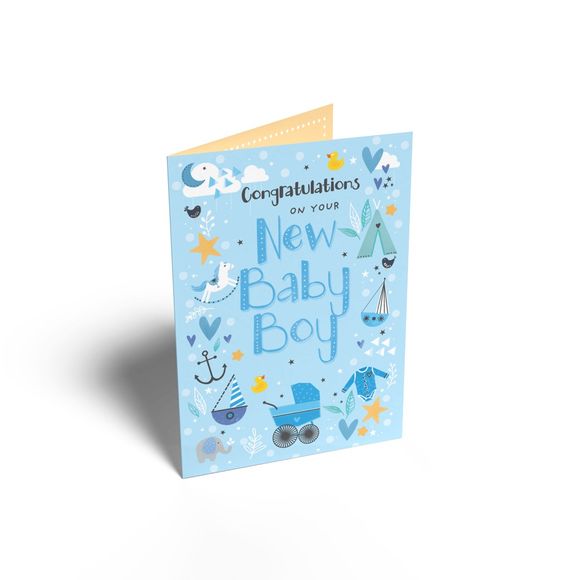 Henderson Greetings Card Baby Boy Pram Horse Duck Boat