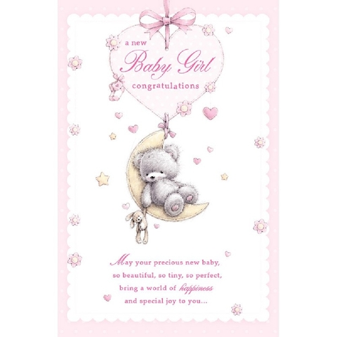 Henderson Greetings Card Baby Girl In Touch Teddy Sitting In Moon image 0 Large Image