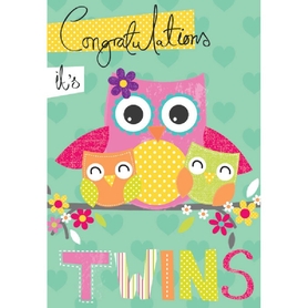 Henderson Greetings Card Baby Twins Mum Owl With Baby Twin Owls