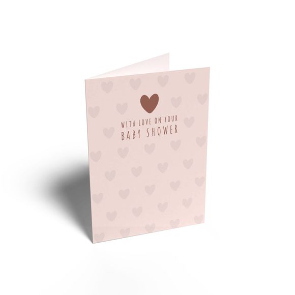 Henderson Greetings Card Baby Shower Pink Background With Little Hearts