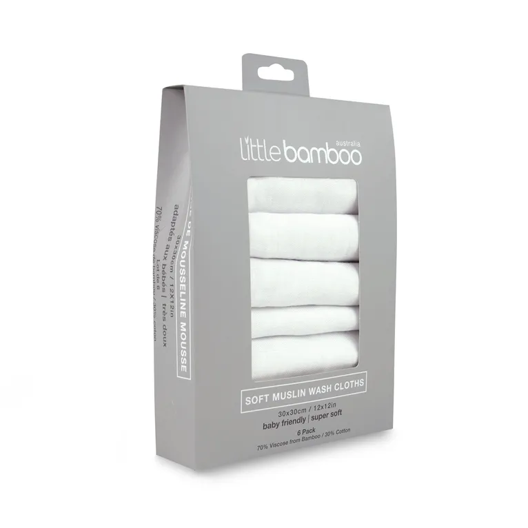 Little Bamboo Muslin Washer 6 Pack Natural