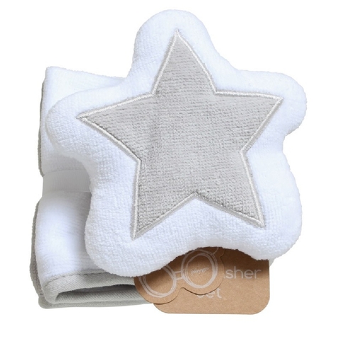 Playgro Star Mit & Wash Cloths Grey/White image 0 Large Image