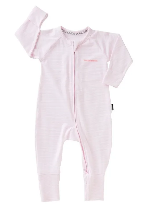 Bonds Zippy Wondersuit Long Sleeve Pink Stripe Baby Bunting AU