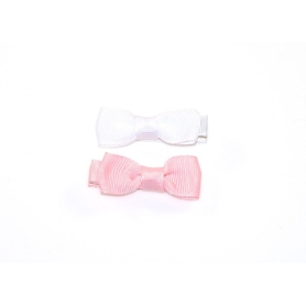4Baby Grosgrain Small Bow Clips Pink/White