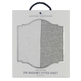 Living Textiles Jersey Bassinet Fitted Sheet Grey Stripe/Melange 2 Pack image 3