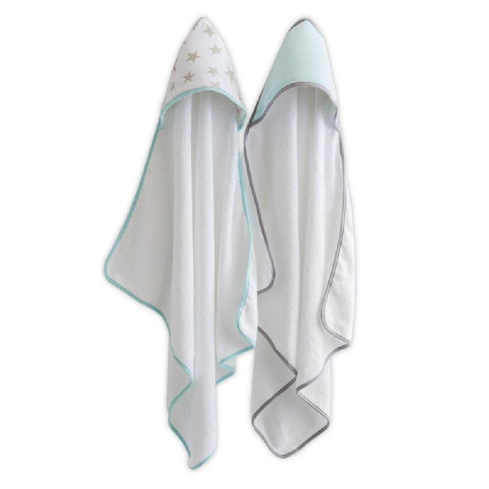 The Little Linen Company Hooded Towels Starlight Mint 2 Pack | | Baby Bunting AU