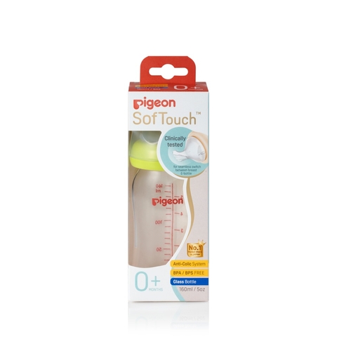 Pigeon Wide Neck Glass Bottle with SofTouch Peristaltic Plus Teat - 160ml image 0 Large Image