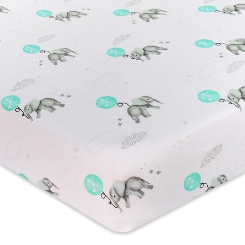 Living Textiles Elephant Cot Fitted Sheet Elephant Aqua image 0 Large Image
