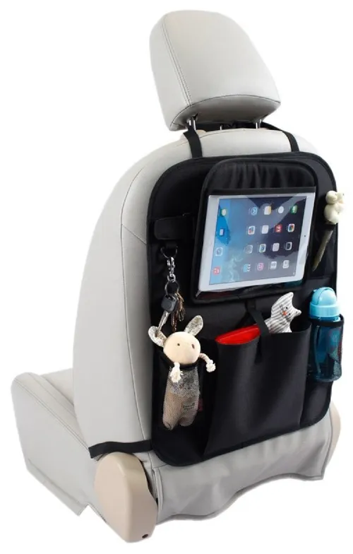 Car Back Seat Organiser, Protects Child Seats With Tablet Holder And Multiple Storage Pockets, Durable Waterproof Car Backrest Protective Cover For Children, Black