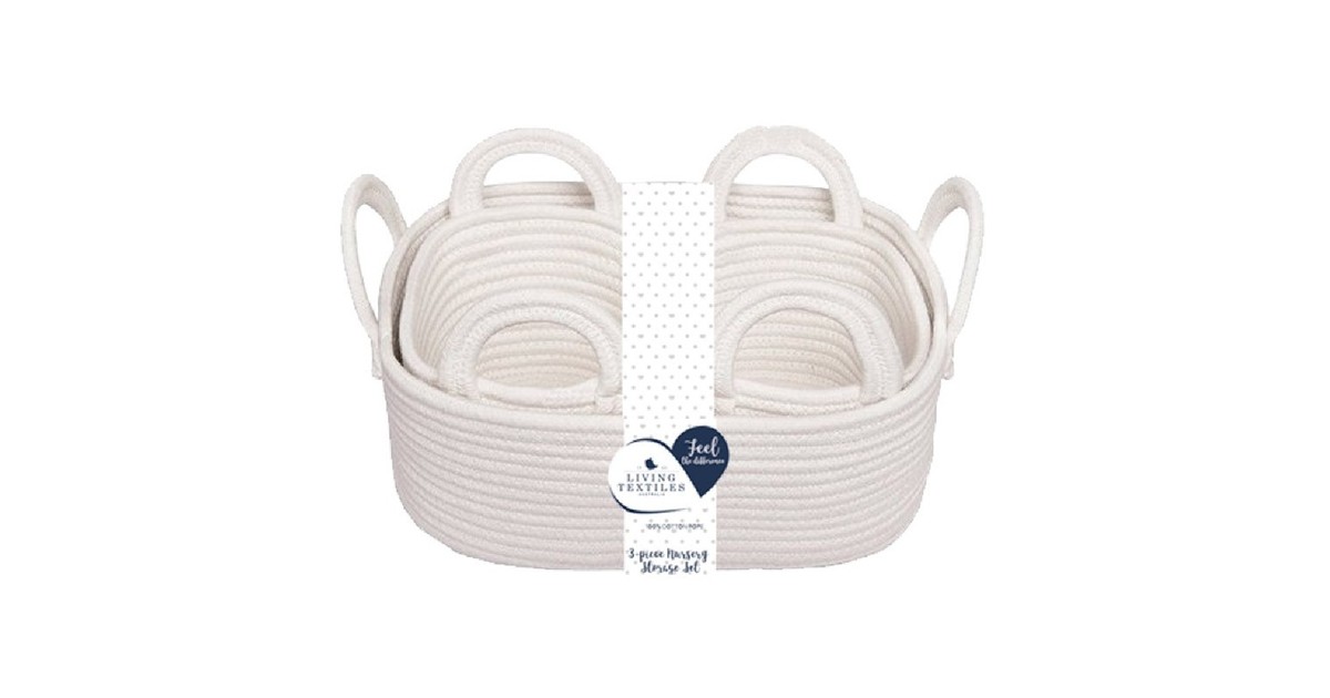 Living Textiles Cotton Rope Basket White 3 Piece | Baby Bunting AU