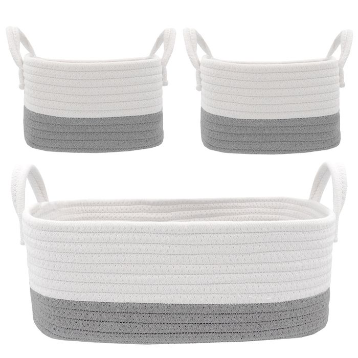 Living Textiles Cotton Rope Basket Grey 3 Piece, Storage