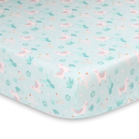 The Peanut Shell Little Llama Cot Fitted Sheet Succulent image 0 Large Image