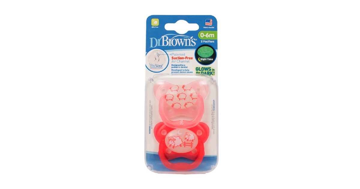 Dr Browns Soother Prevent Glow in the Dark Stage 0-6Mth+ Pink