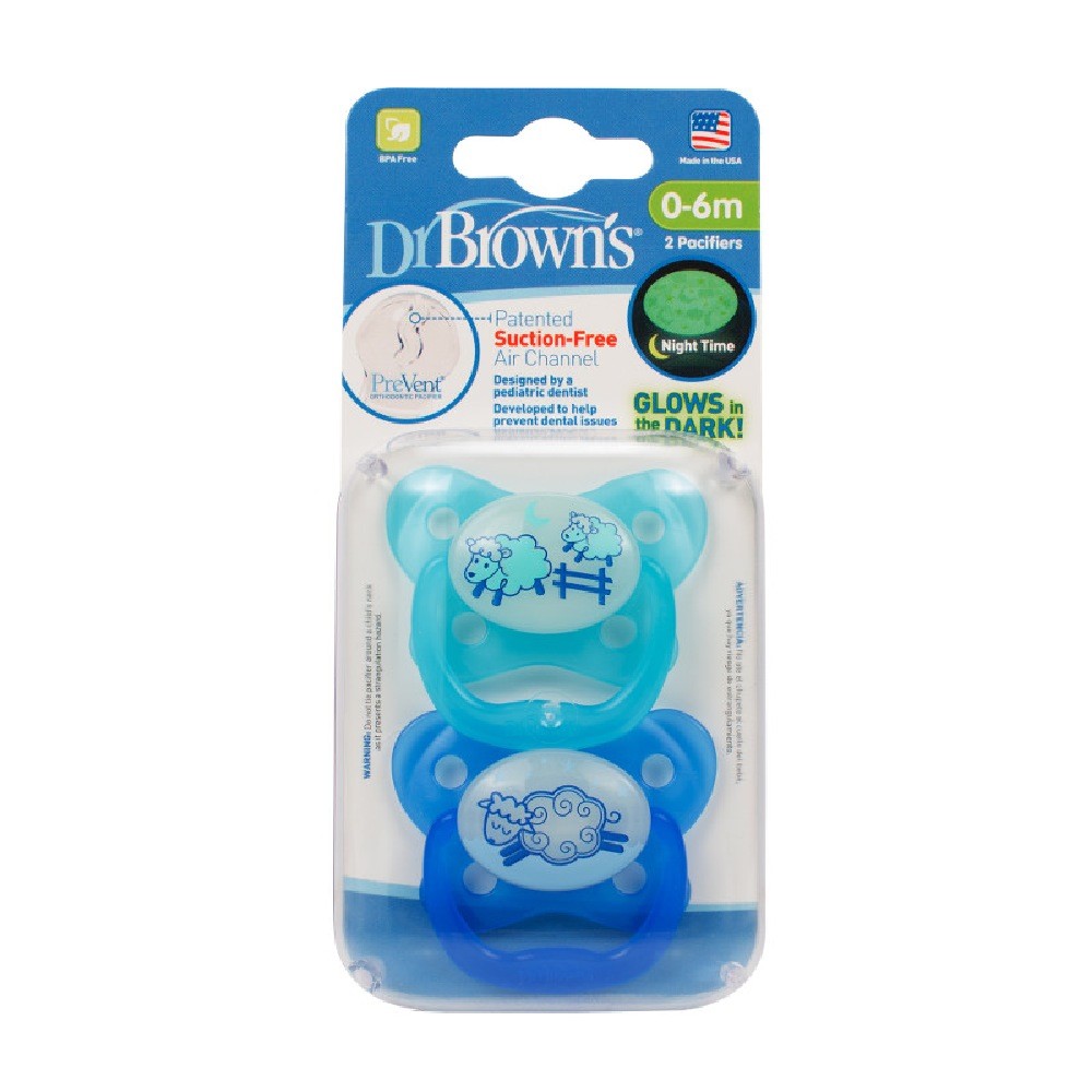 Dr Browns Soother Prevent Glow in the Dark Stage 1 0-6Mth+ Blue ...