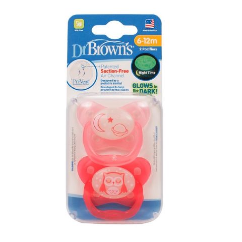 Dr Browns Soother Prevent Glow in the Dark Stage 2 6-12Mth+ Pink image 0 Large Image