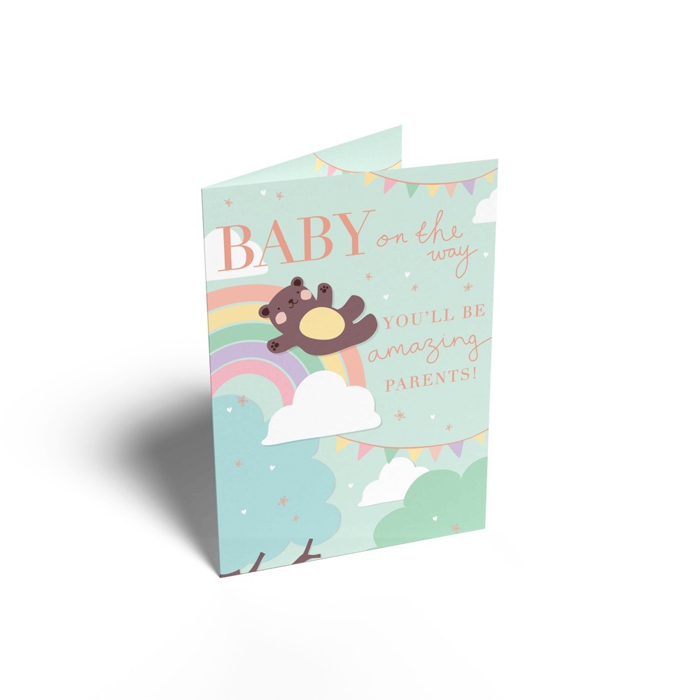 Henderson Greetings Card Parents to Be Bear on Rainbow Cards Baby