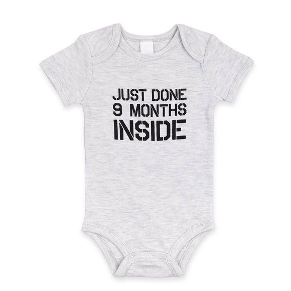 4baby Slogan Short Sleeve Bodysuit Just Done 9 Months