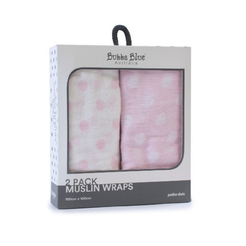 Bubba Blue Polka Dots Muslin Wrap Pink 2 Pack image 0 Large Image