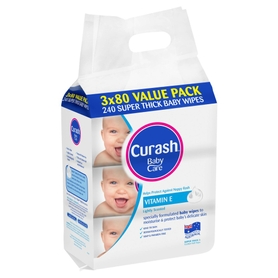 Curash Baby Wipes Vitamin E 3 x 80 Pack