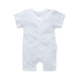 Purebaby Short Sleeve Zip Growsuit Blue Melange Stripe image 0