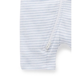 Purebaby Short Sleeve Zip Growsuit Blue Melange Stripe image 2