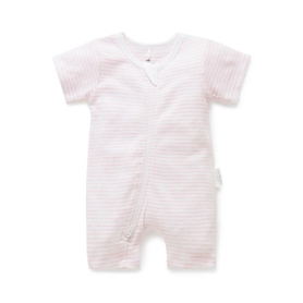 Purebaby Short Sleeve Zip Growsuit Pink Melange Stripe