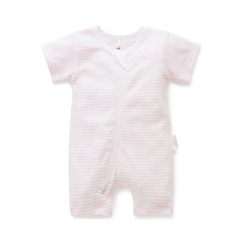 Purebaby Short Sleeve Zip Growsuit Pink Melange Stripe image 0 Large Image
