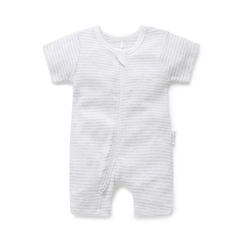 Purebaby Short Sleeve Zip Growsuit Grey Melange Stripe image 0 Large Image