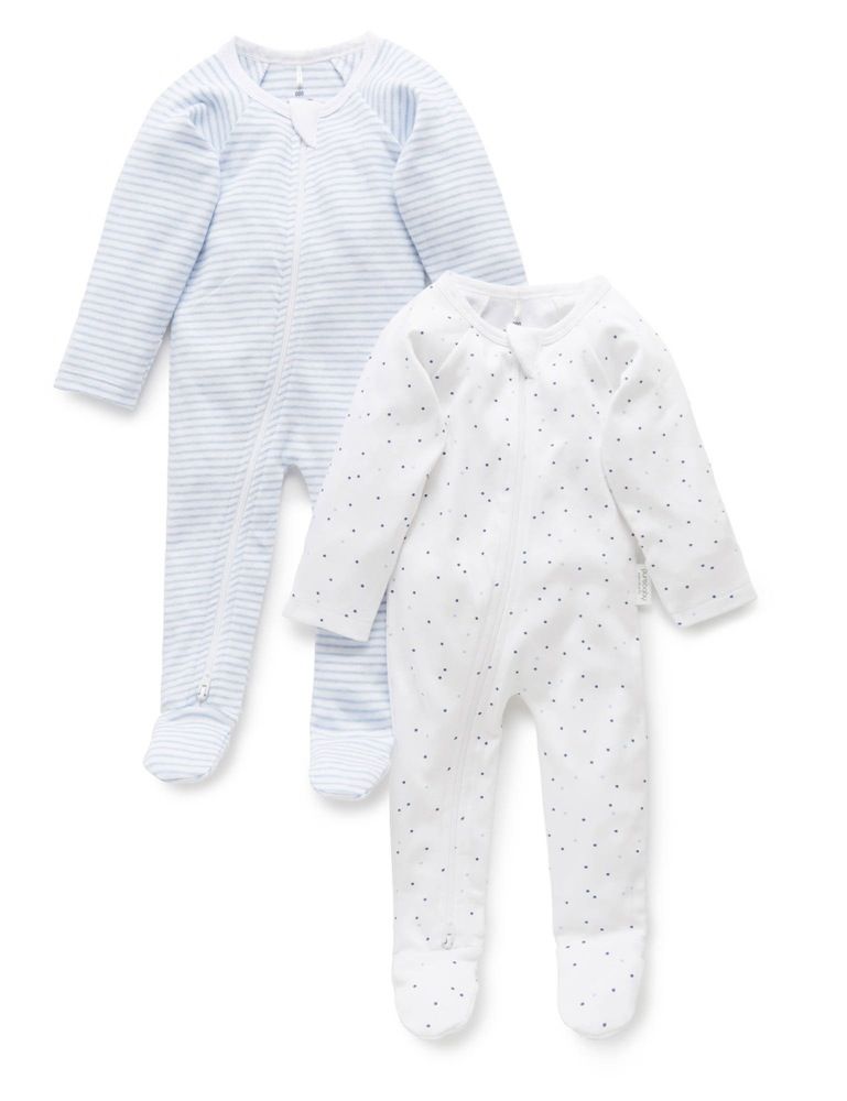 Purebaby 2 Pack Zip Growsuit Blue | Baby Onesies | Baby Bunting AU