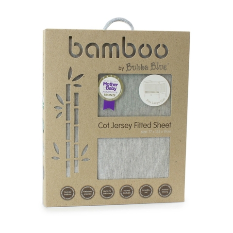 Bubba Blue Grey Bamboo Jersey Cot Fitted Sheet image 0 Large Image