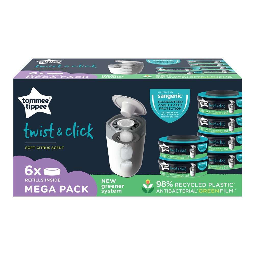 Tommee Tippee Twist & Click Nappy Disposal Unit Refill Cassette 6 Pack | page 1 offers | Baby Bunting NZ