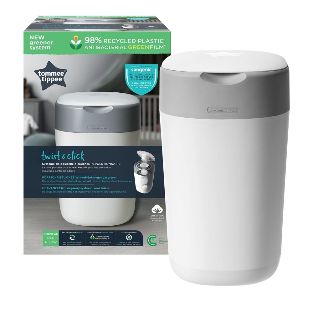 Tommee Tippee Twist & Click Nappy Disposal Unit - Cotton White | page 1 offers | Baby Bunting NZ