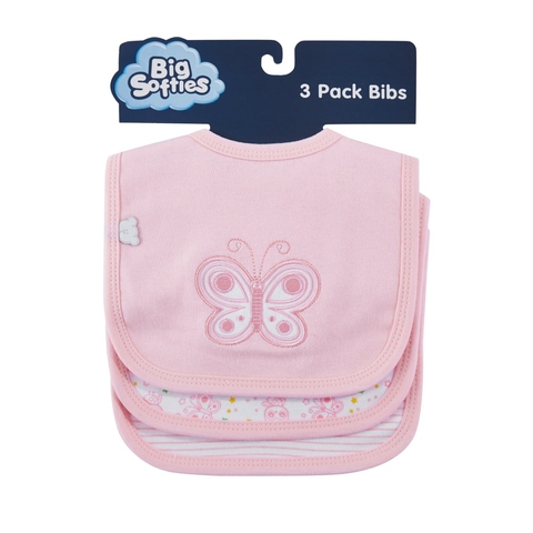 Big Softies Bib Applique Butterfly Pink - 3pk image 0 Large Image
