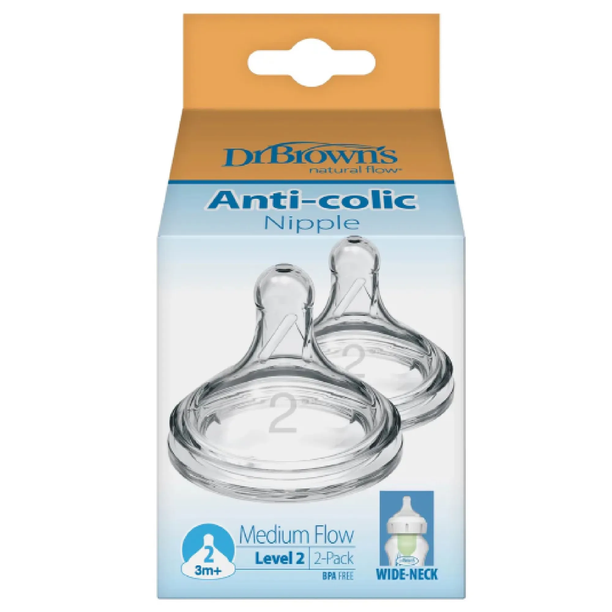 Dr Browns Options+ Wide Neck Teat - 3 Month+ Level 2 - 2 Pack