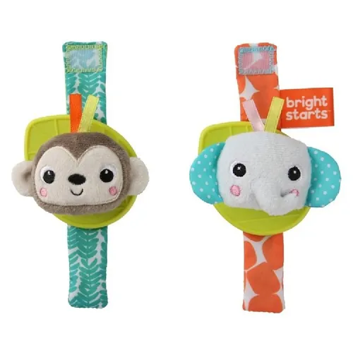 Bright Starts Rattle Teethe Wrist Pals Elephant Monkey