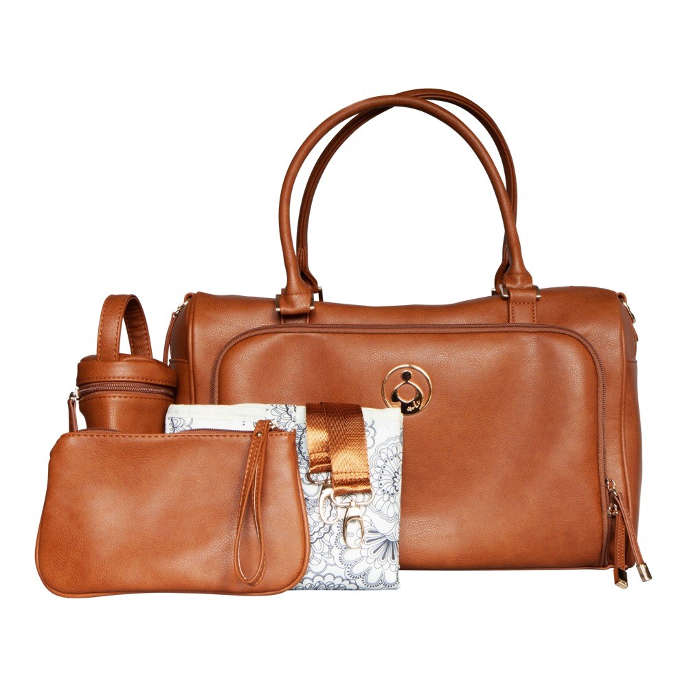 Isoki Double Zip Satchel Nappy Bag Amber Tan Nappy Bags Baby