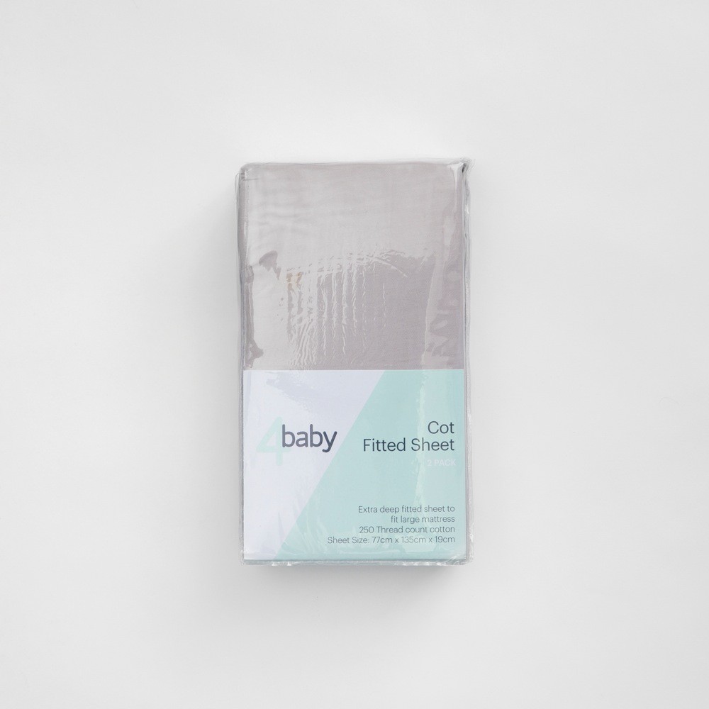 4Baby Cot Fitted Sheet Light Grey 2 Pack Cot Baby Bunting AU