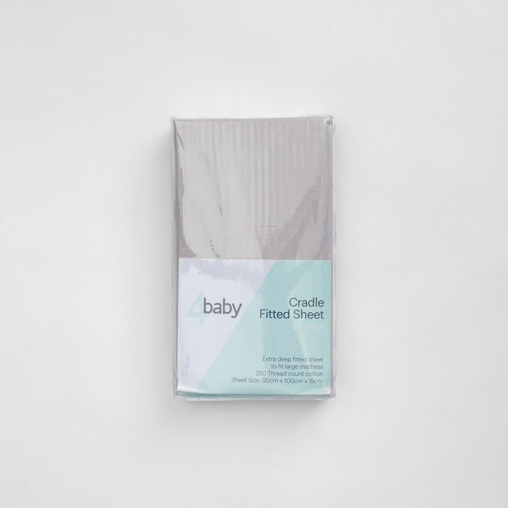 4Baby Cradle Fitted Sheet Light Grey 2 Pack Baby Bunting AU