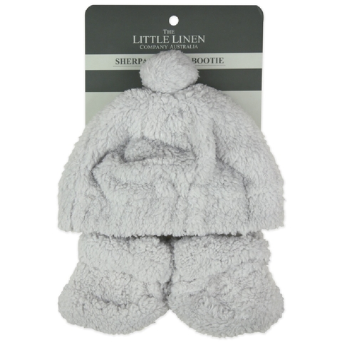 The Little Linen Company Sherpa Beanie & Bootie Drizzle Grey image 0 Large Image