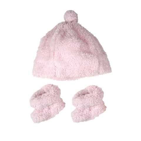 The Little Linen Company Sherpa Beanie & Bootie Pastel Pink image 0 Large Image