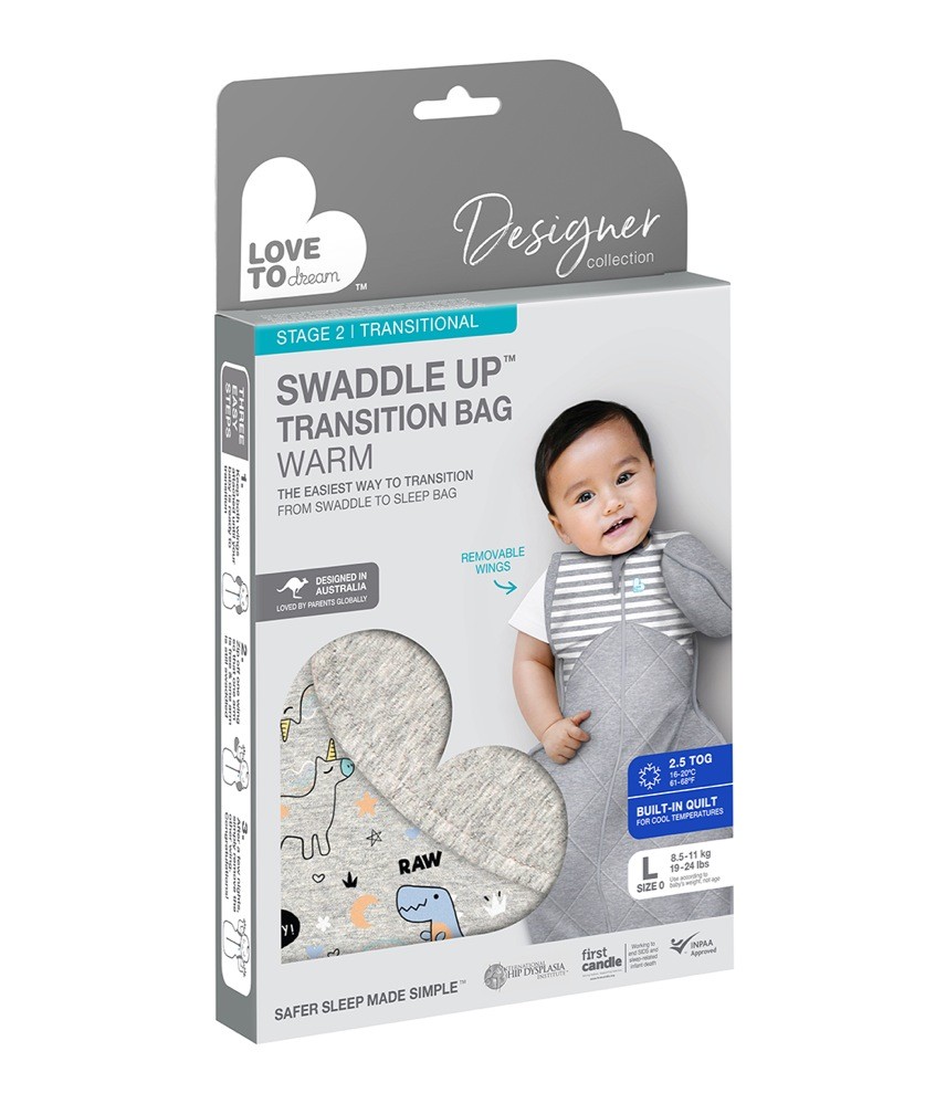 Love To Dream Swaddle Up Designer Transition Bag Warm 2.5 Tog Dinocorn Large Swaddles Baby