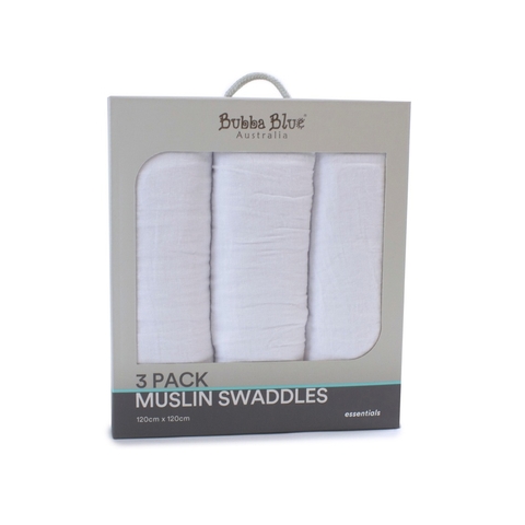 Bubba Blue Essentials Muslin Wrap White 3 Pack image 0 Large Image