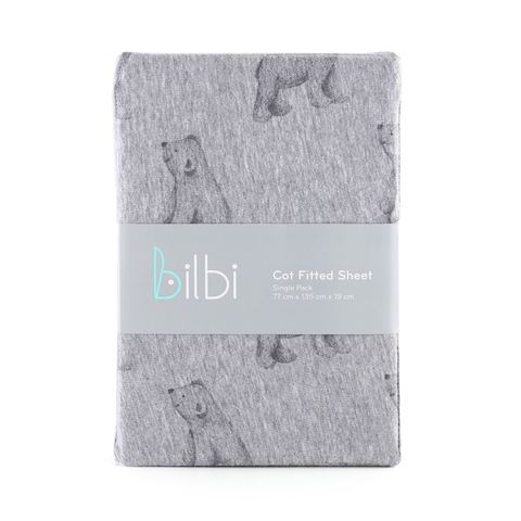 Bilbi Jersey Cot Fitted Sheet Grey Bears image 0 Large Image