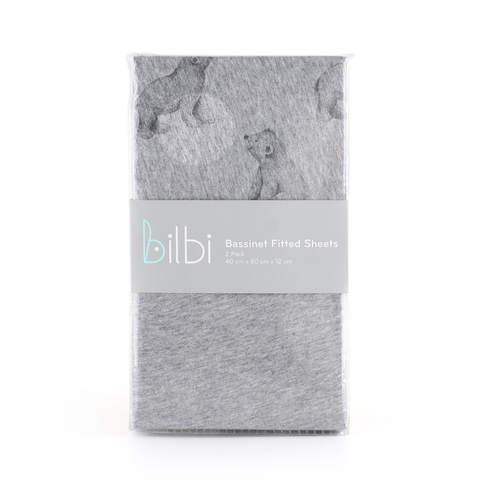 Bilbi Jersey Bassinet Fitted Sheet Grey Bears 2 Pack image 0 Large Image