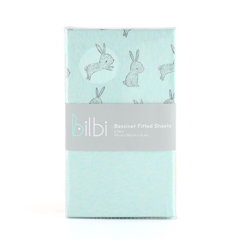 Bilbi Jersey Bassinet Fitted Sheet Green Bunny 2 Pack image 0 Large Image